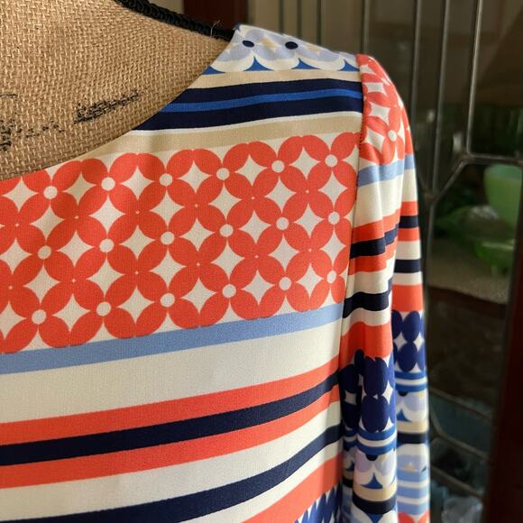 Pink & Blue Mixed Print Midi Shift Dress Size 12 Scoop Neck Back Zip Bohemian - Picture 6 of 16